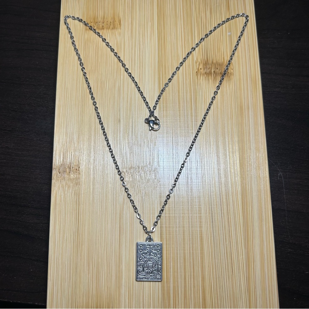 Silver The Star Tarot Card Pendant Necklace